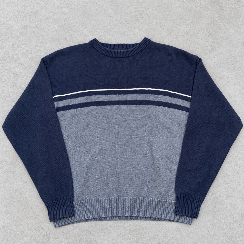 Croft & Barrow y2k XL Navy Grey Colorblock Striped Cotton Crewneck Sweater